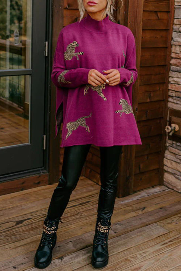COZY AND KIND LEOPARD SLIT RELAXED SWEATSHIRT