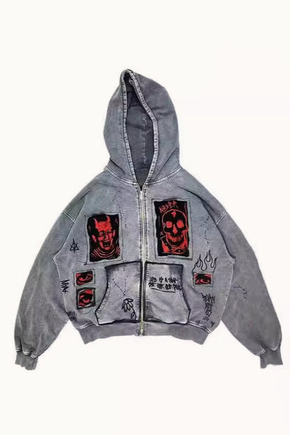 Devil Patch Oversized Pullover Hoodie