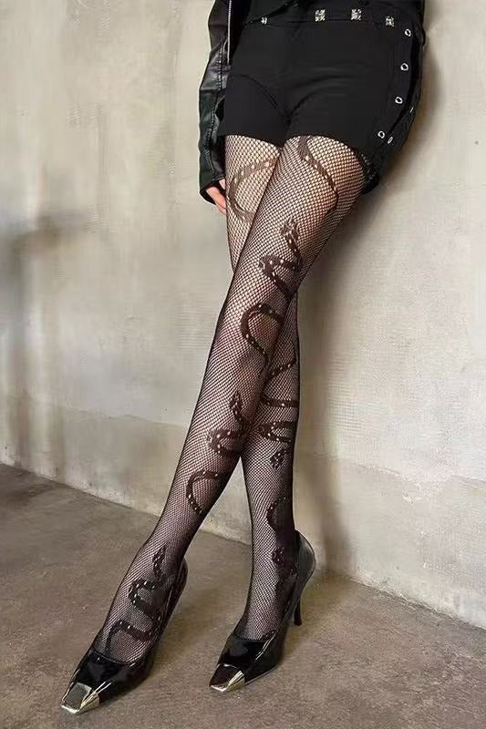Sheer Snake Pattern Cutout Tights