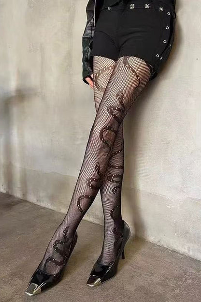 Sheer Snake Pattern Cutout Tights