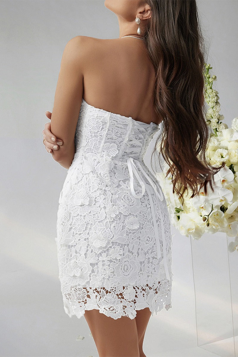 Bodycon Solid Embroidered Strapless Cocktail Dress