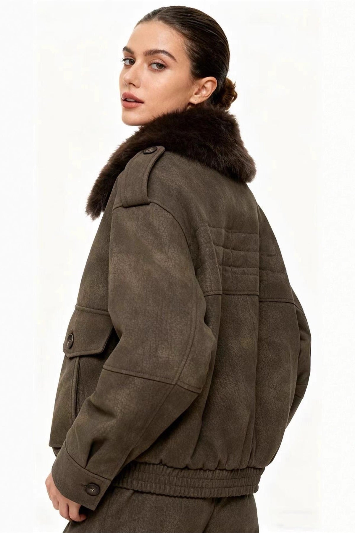 Faux Suede Removable Neckline Jacket