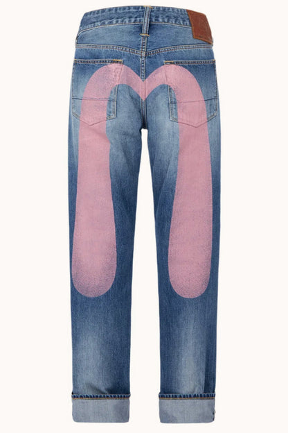 Vintage Letter Printed Loose Straight Leg Hip Hop Casual Jeans