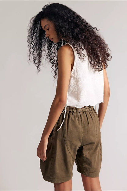 Solid Crew Neck Embroidered Crop Tank Top