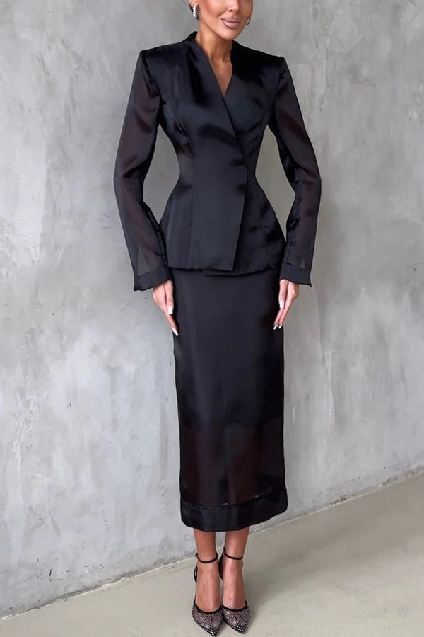 Perfectly Shaped Organza High Rise Side Zipper Pencil Midi Skirt