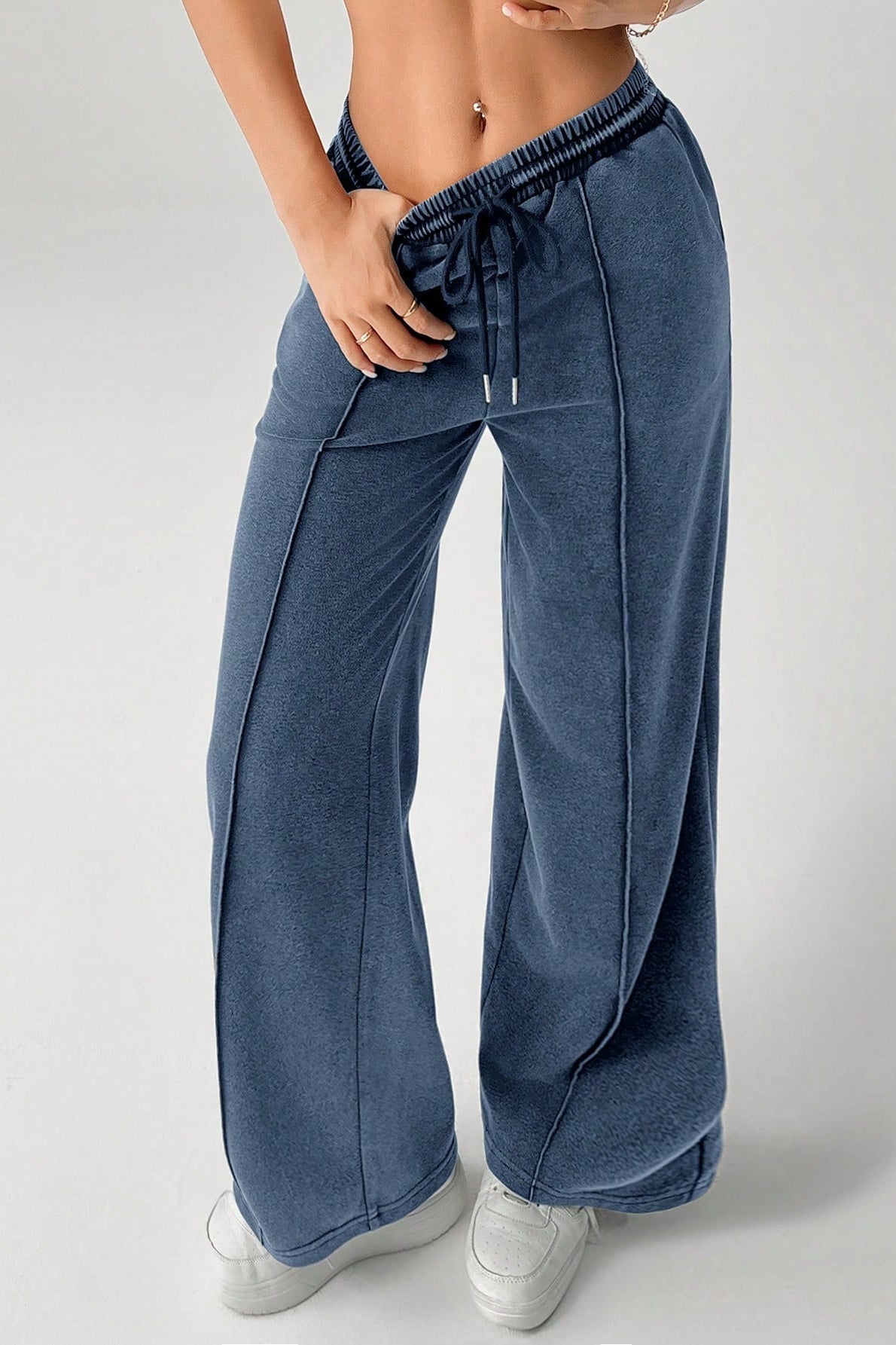 Solid Color Drawstring Waist Wide Leg Sweat Pants