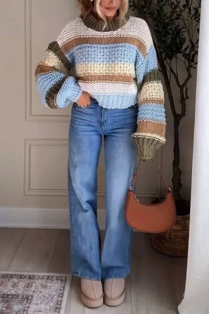 Casual Comfortable Striped Crewneck Sweater