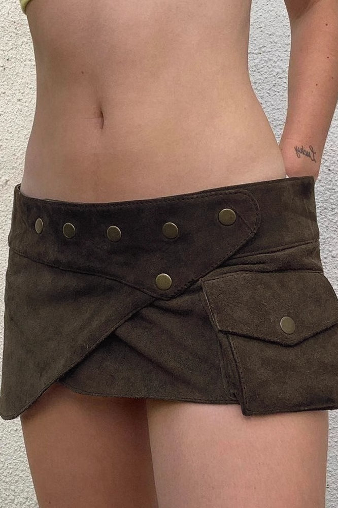 Suede Studded Wrap Mini Skirt
