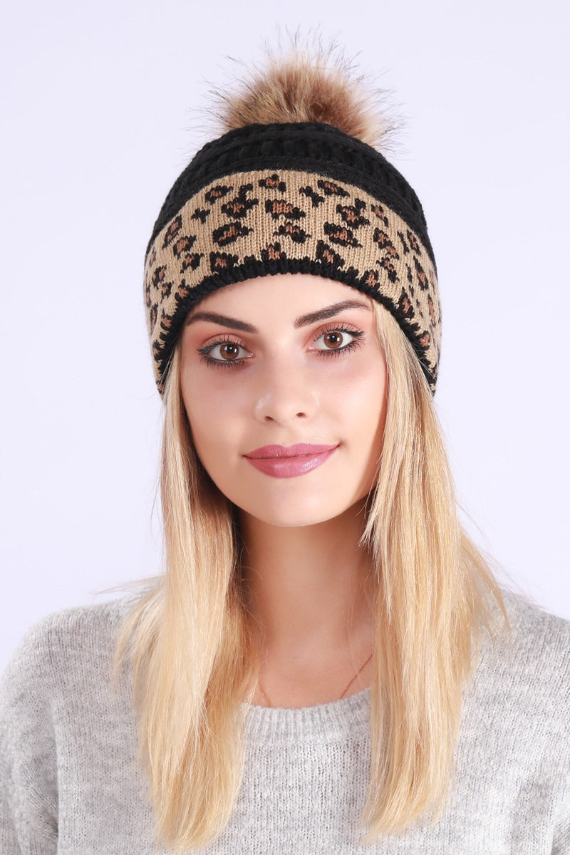 Leopard Print Slouchy Knit Beanie Hat