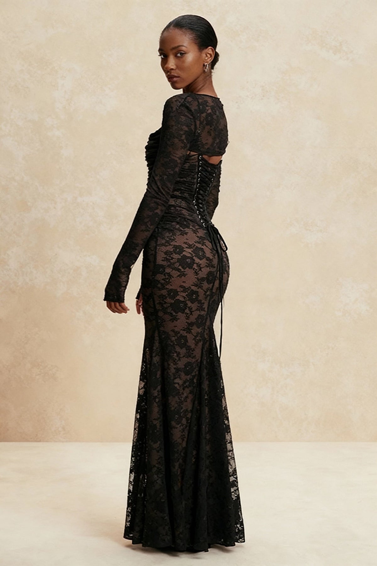 Elegant Lace Mesh Long Sleeve Lace Dress