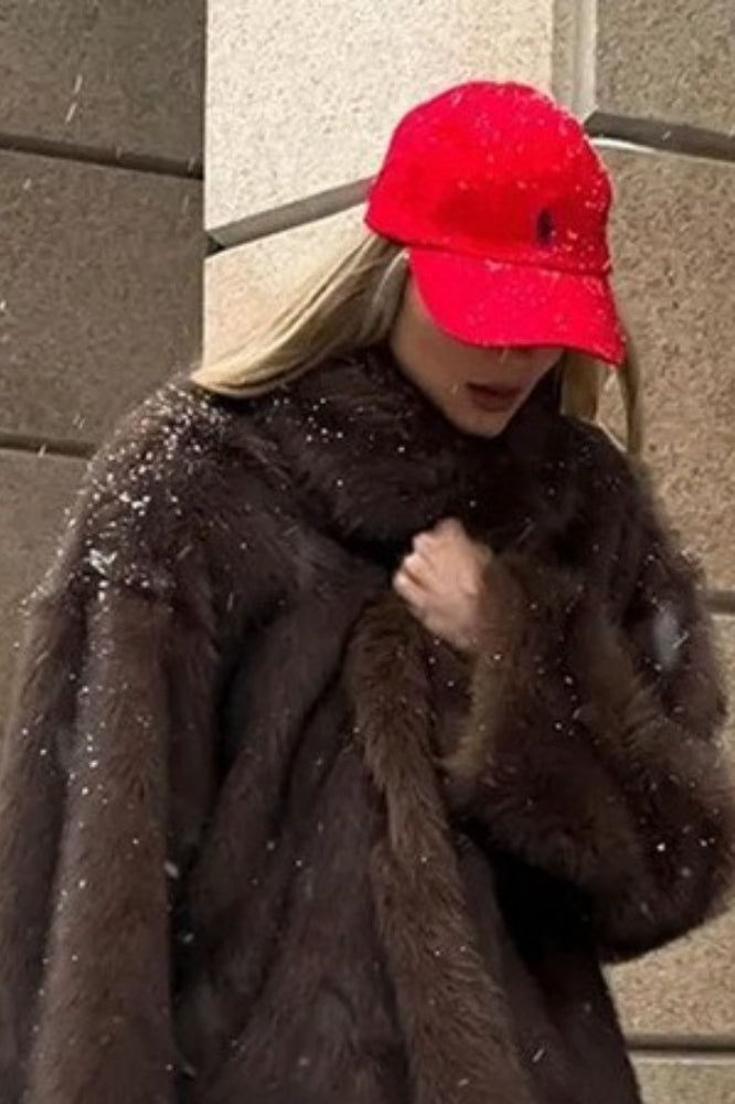 Textured Faux Fur Wide Sleeve Coat