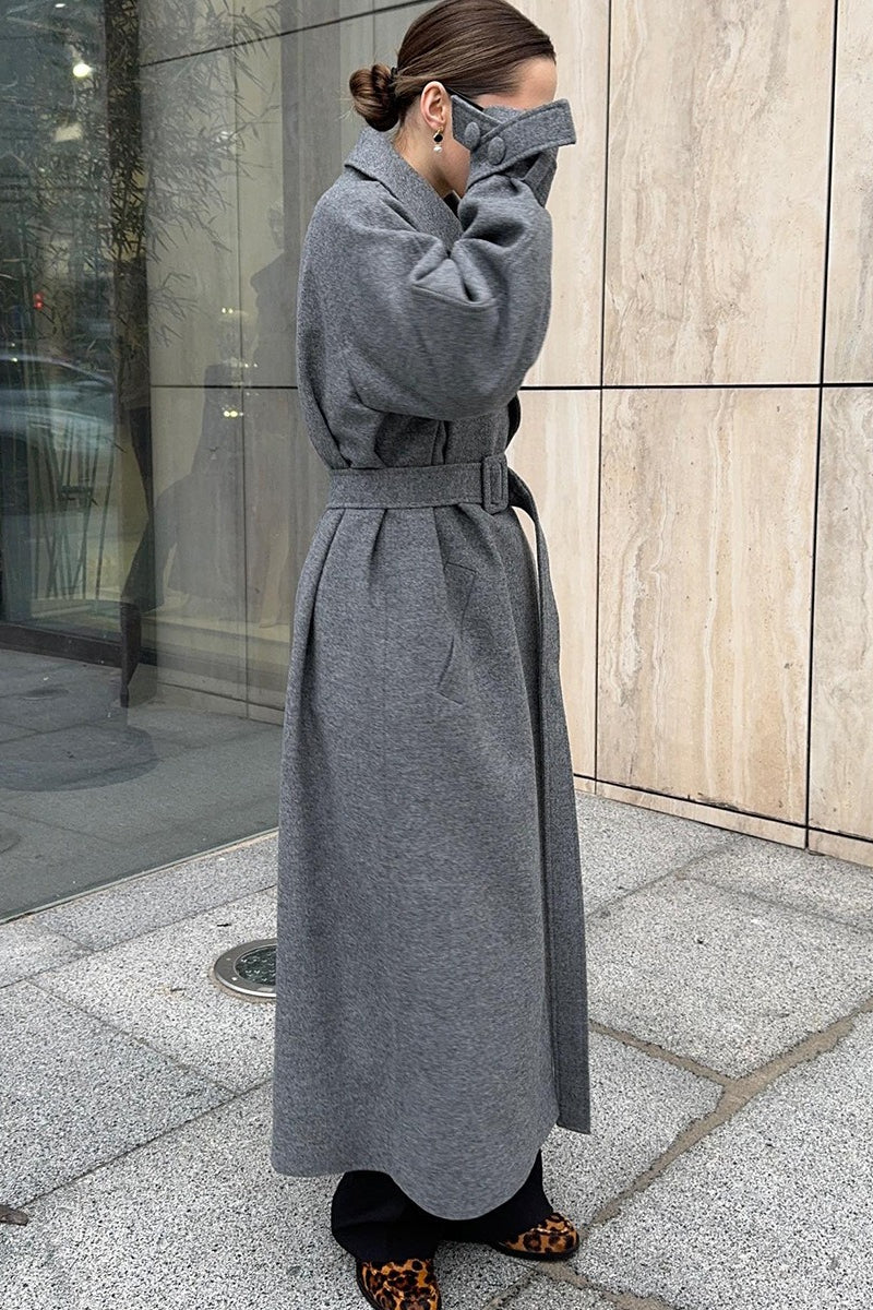 Long Belted Relaxed Overcoat