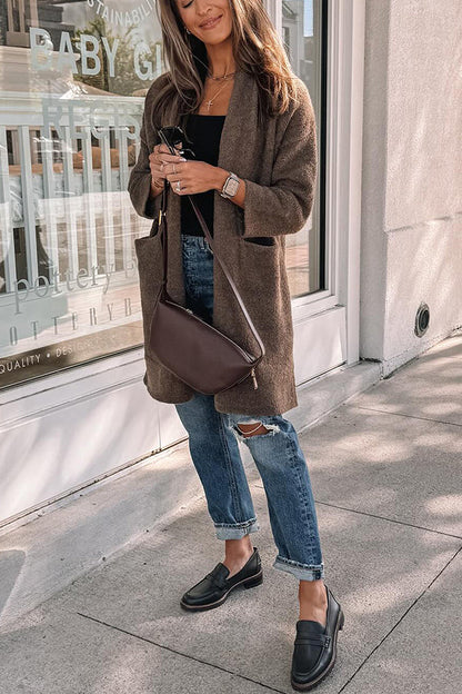 Large pocket loose simple cardigan