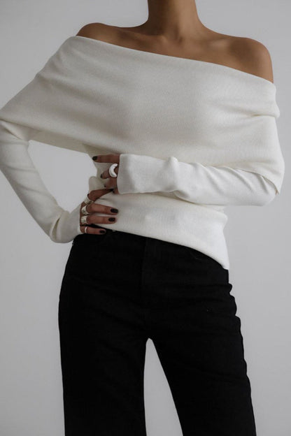 Off Shoulder Ribbed Sweater
