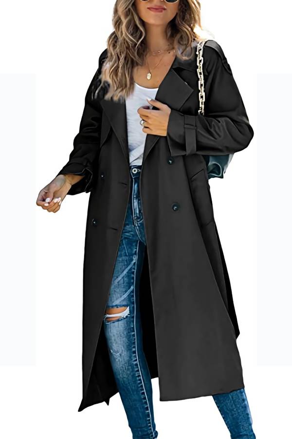 Double‑Breasted Lapel Long Trench Coat