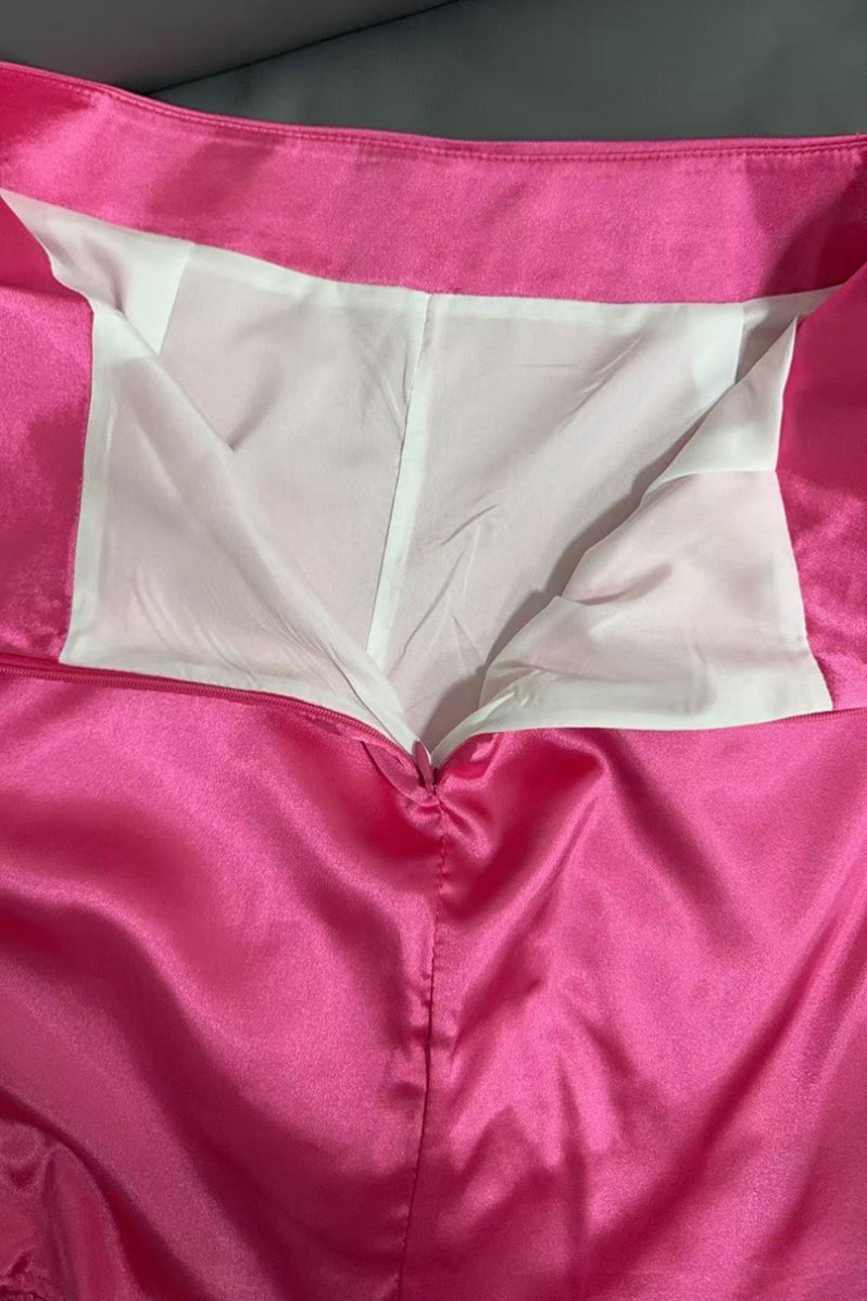 Satin A-Line Ruched High-Waist Mini Skirt