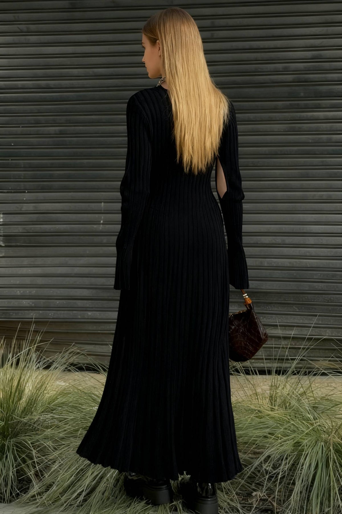 Ribbed Knit Tie Waist Dress