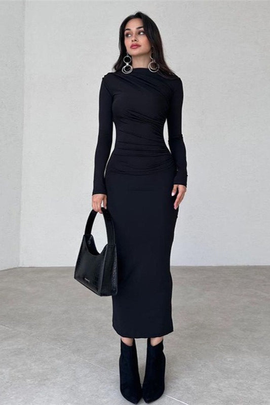 Crew Neck Long-Sleeve Bodycon Dress