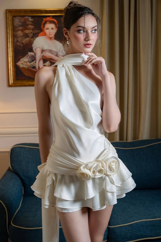 Off-Shoulder Backless Satin Silk Dress