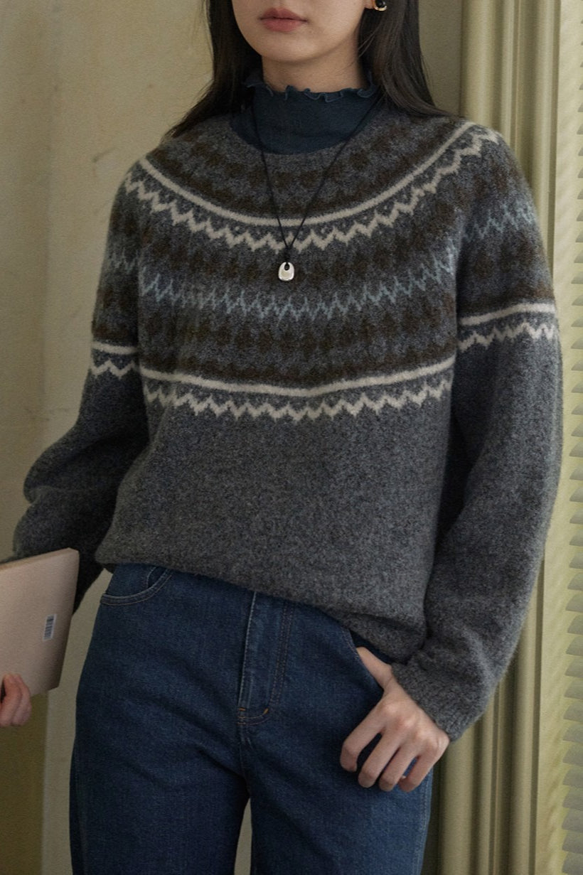 Fair Isle Wool Crewneck Knit Top