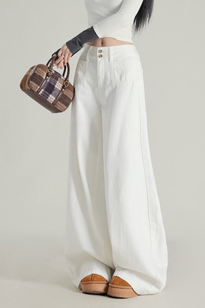 Wide Leg Flare High Waist Fleece Lined Jeans