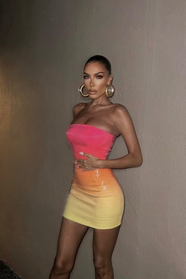 Multichrome Sequin Strapless Birthday Dress
