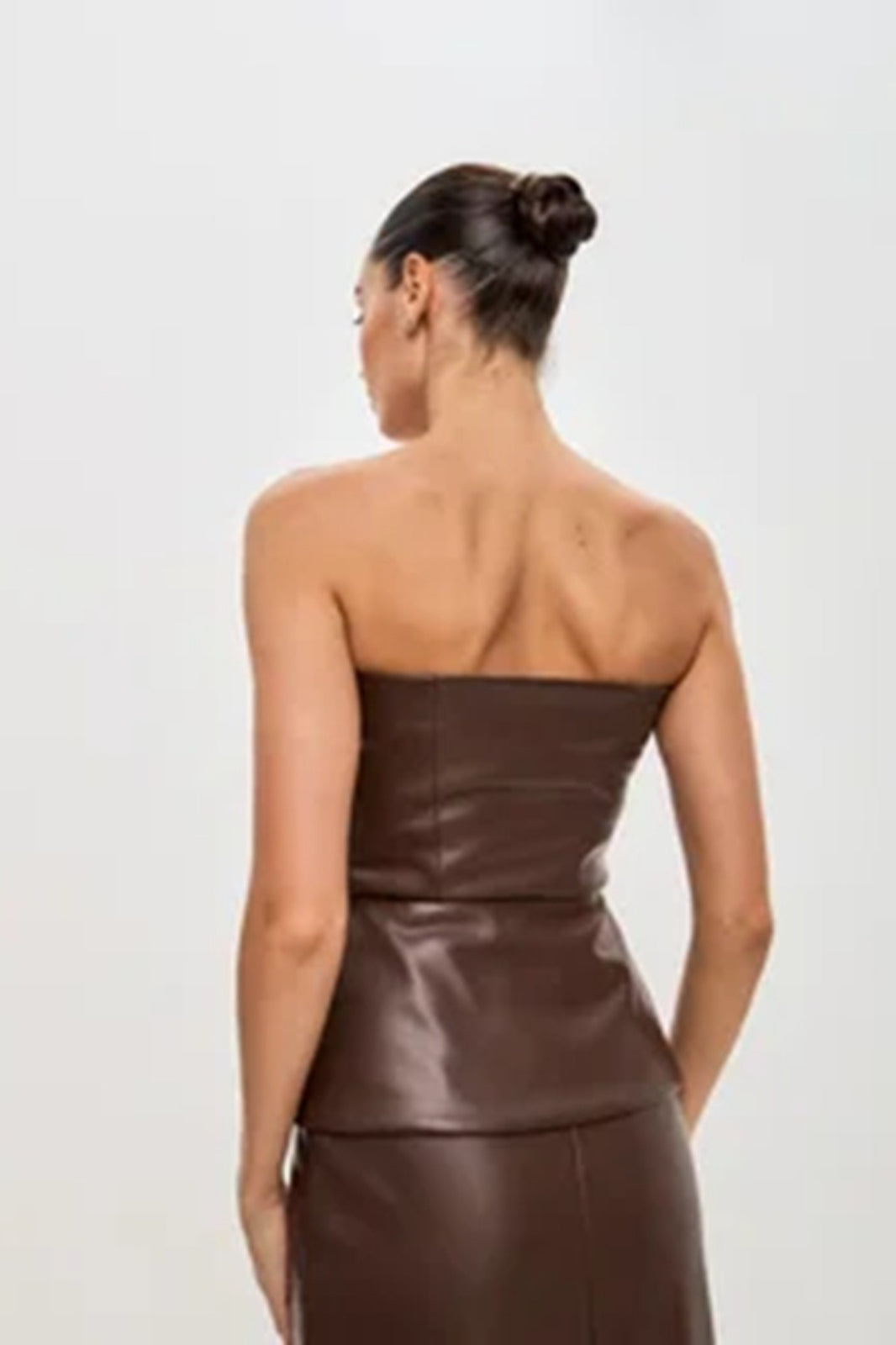 PU Leather Single Breasted Strapless Bustier Tube Top