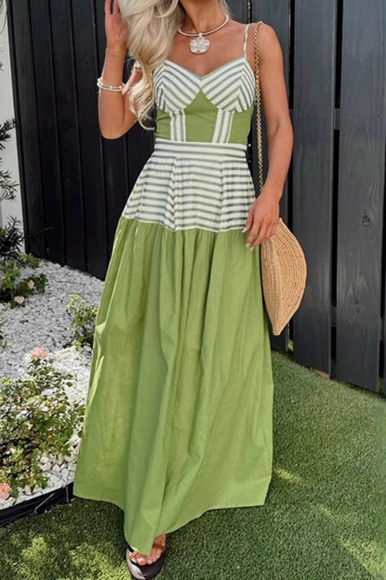 Printed V-Neck Tie Strap Boho Dress