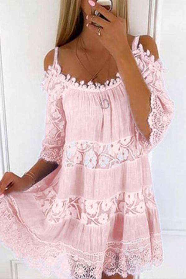 Multi-Color Off-the-Shoulder Lace Splicing Dress