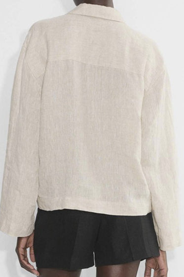 Linen Polo Collar Relaxed Blouse