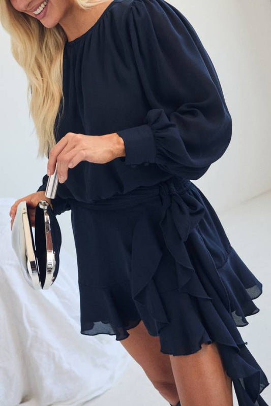 Long-Sleeve Wrap Micro Mini Dress