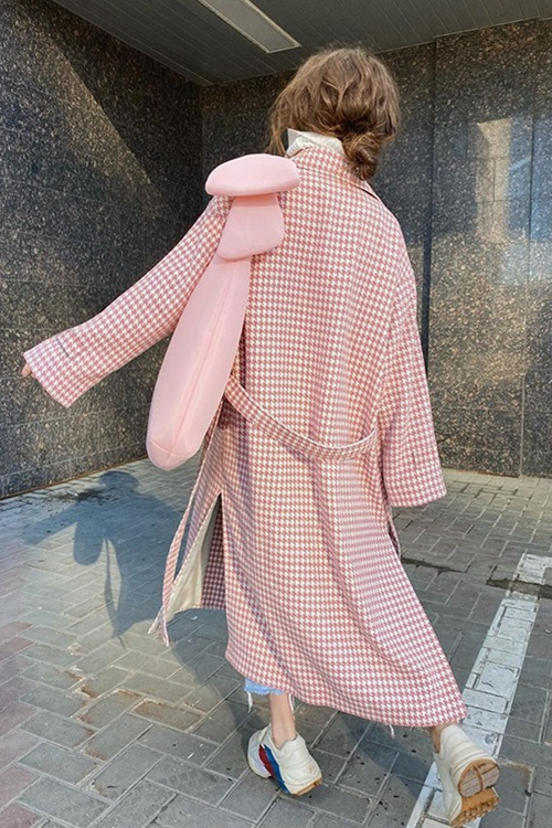 Houndstooth Long Chic Mature Overcoat