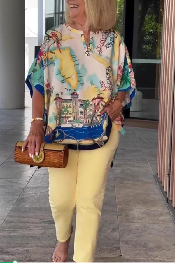 Unique Printed Casual Half Sleeve Loose Top