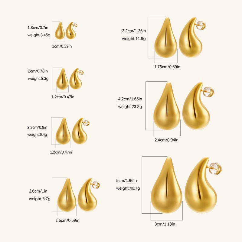 Polished Teardrop Gold Plated Gourd Stud Earrings