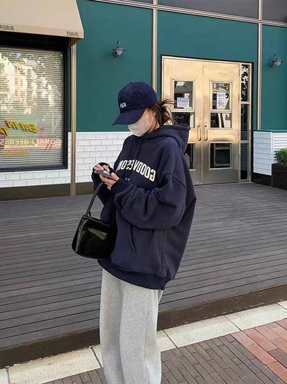 Letter Print Loose Fit Hoodie