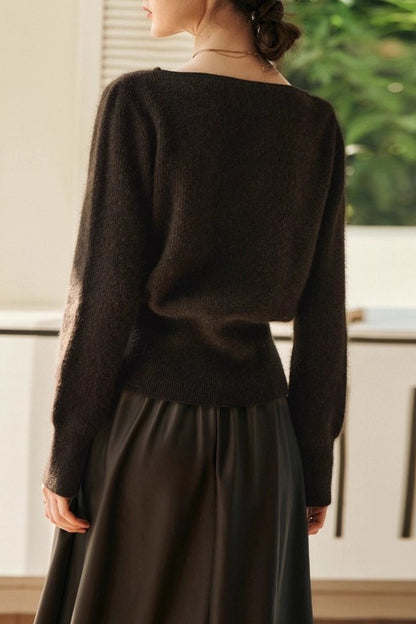 Slit Hem Boatneck Knit Top