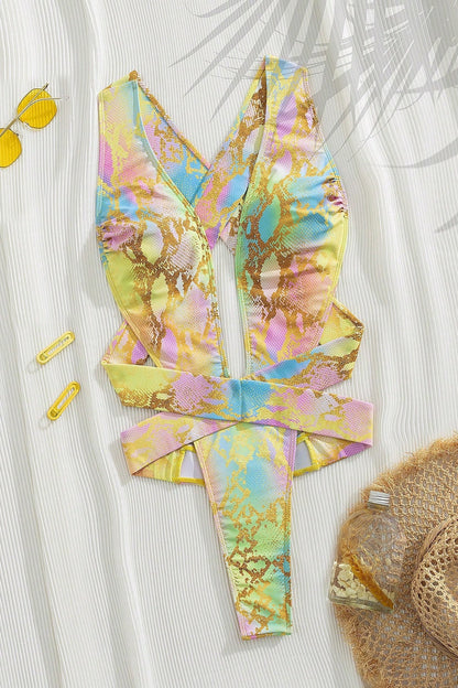 Sexy Snakeskin Print Cutout One Piece Swimwear