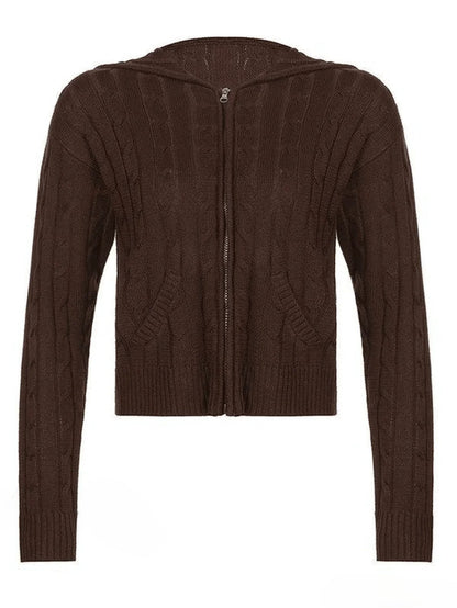 Hooded Button Graceful Front Knit Cardigan