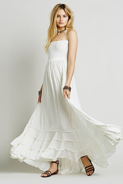 Backless Bohemian Beach Cotton Maxi Boho Dress