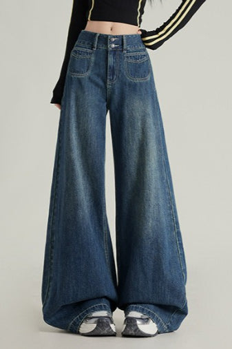 Wide Leg Flare High Waist Fleece Lined Jeans