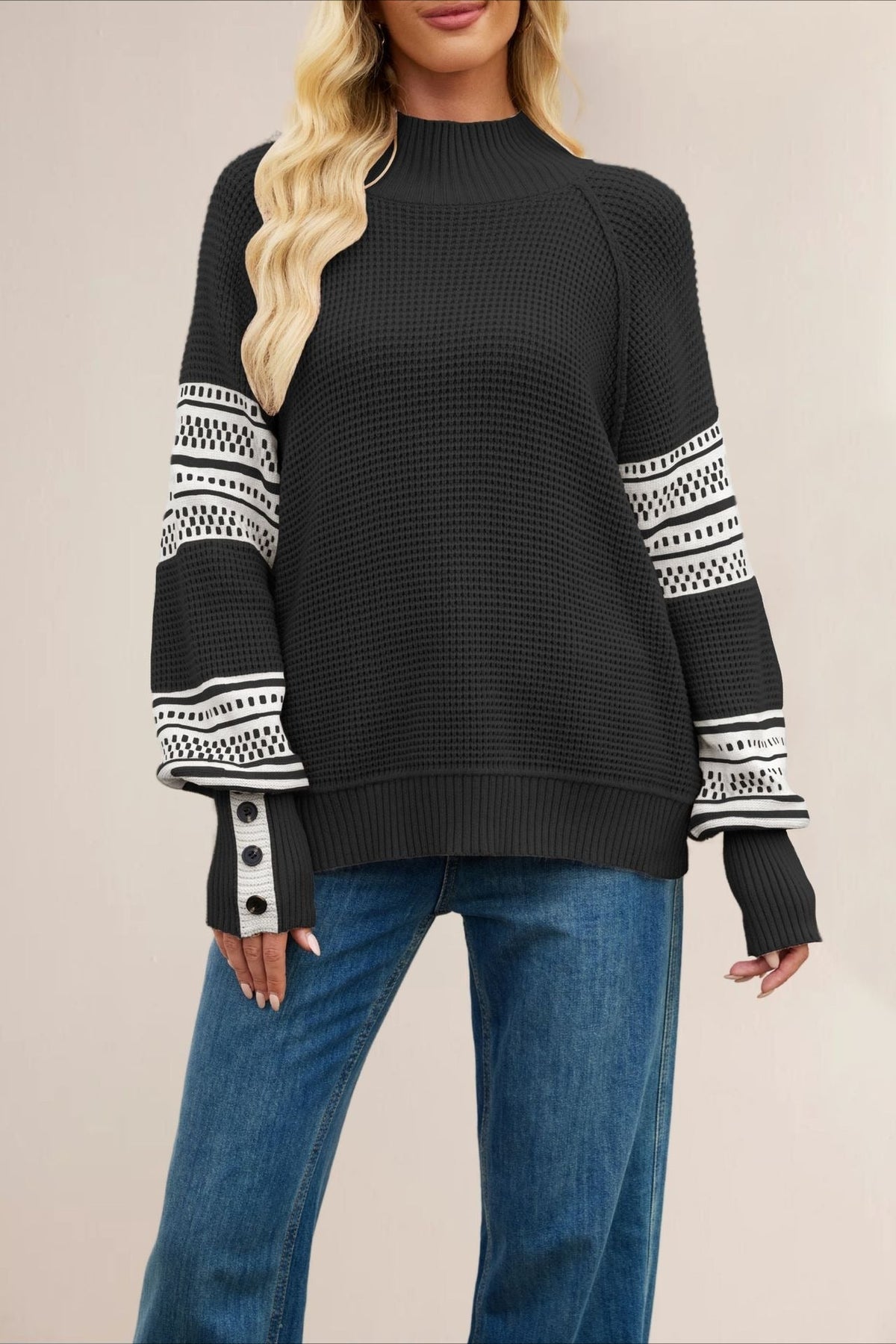 Colorblock Turtleneck Knit Sweater