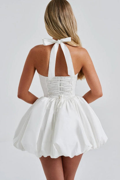 Elegant Halter Tie Bow Puffy Hem Mini Dress