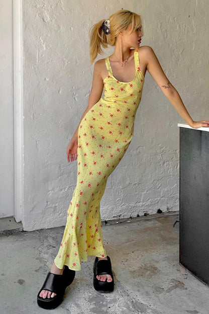 Cotton Strap Casual Maxi Floral Dress