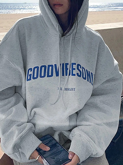 Letter Print Loose Fit Hoodie
