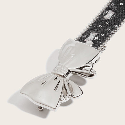 Denim Butterfly Buckle Beaded Statement Belt