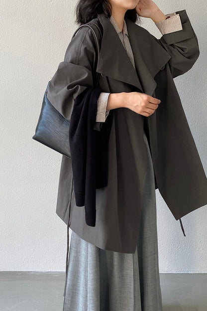 Lapel Trench Belted Midi Overcoat
