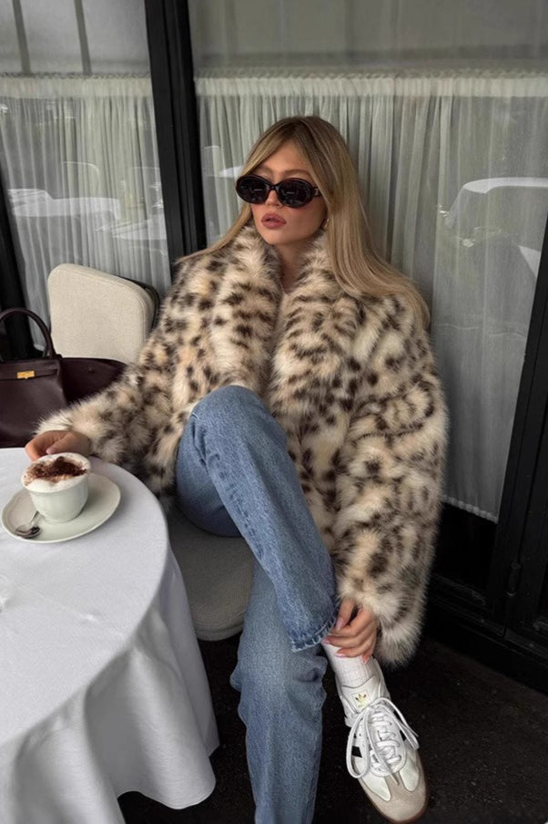 Faux Fur Leopard Pattern Coat
