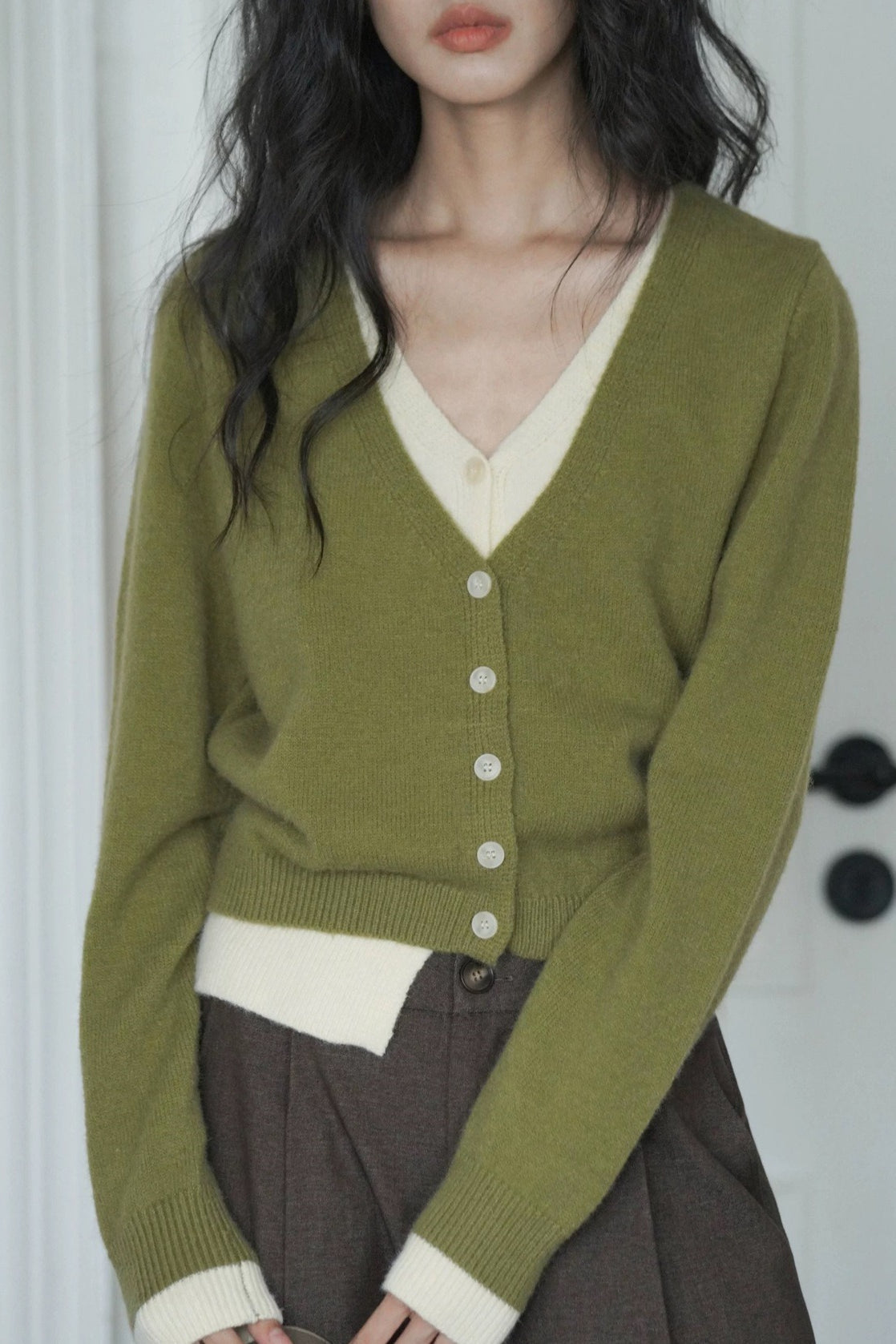 Layered Green Relaxed Cardigan