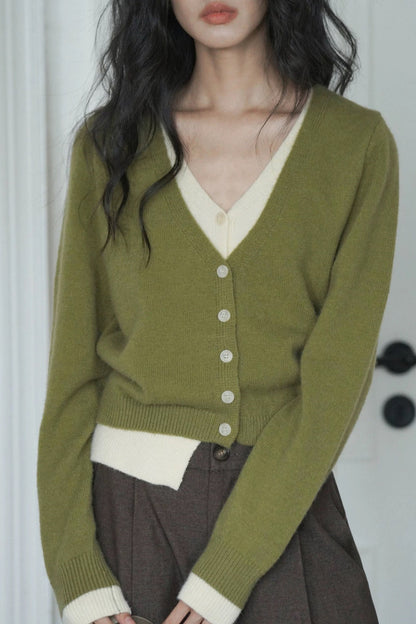 Layered Green Relaxed Cardigan