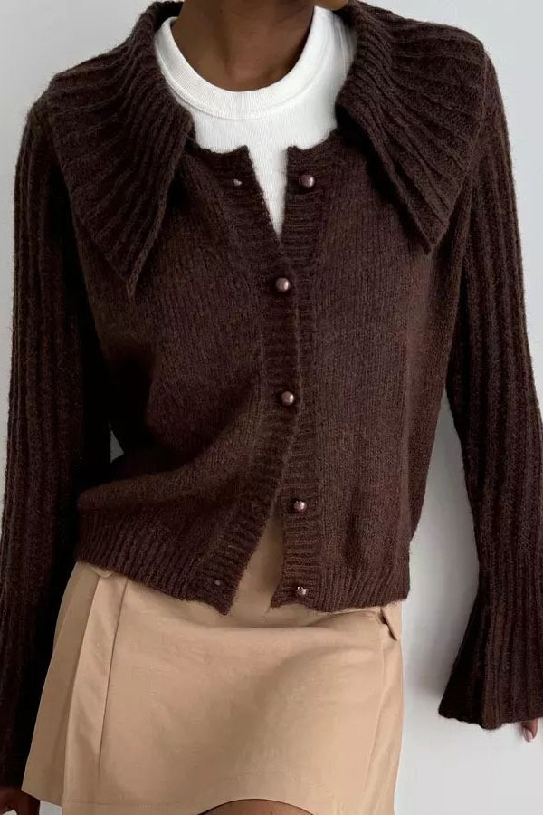 Fashionable Polo Bell Sleeve Sweater